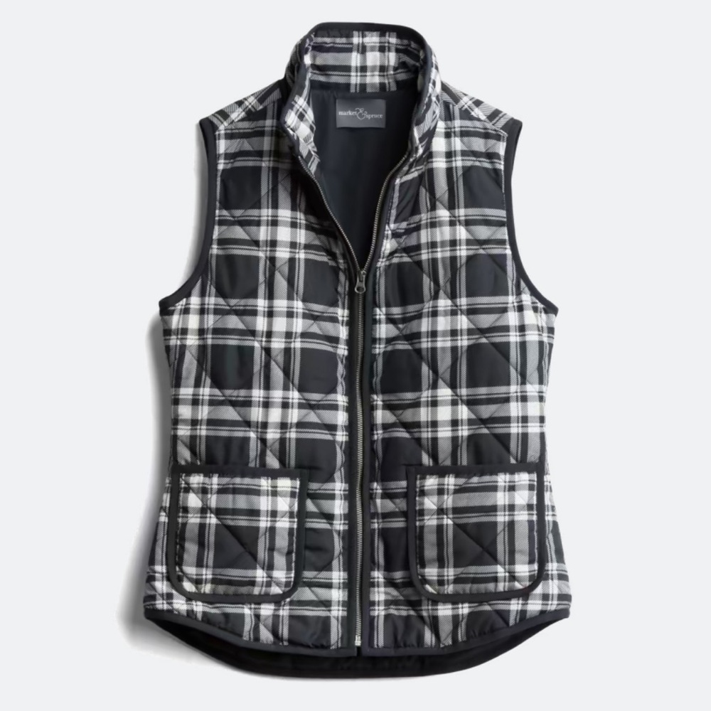 Black and White Plaid Quilted Vest